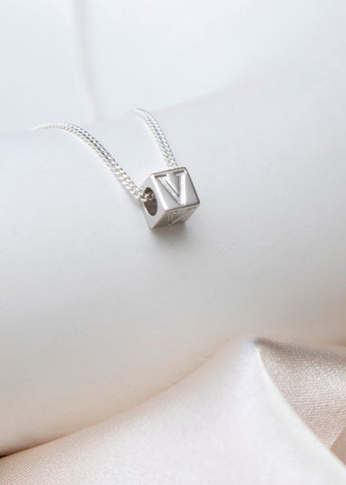 Golden Moments Sterling Silver Initial V Cube Necklace 18 inch