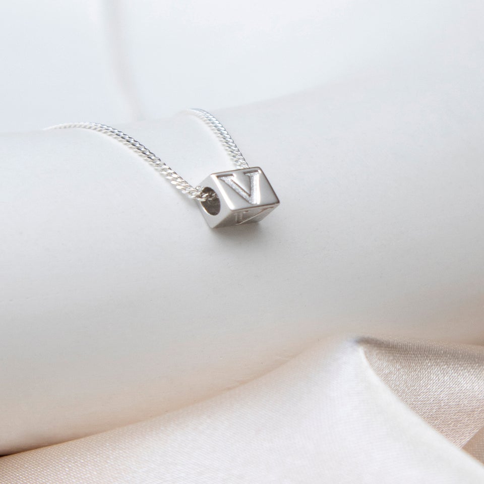Golden Moments Sterling Silver Initial V Cube Necklace 18 inch