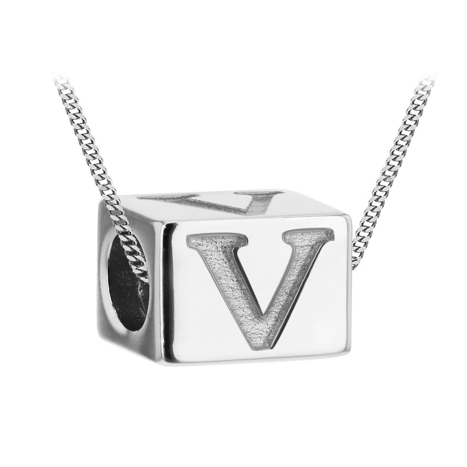 Golden Moments Sterling Silver Initial V Cube Necklace 18 inch