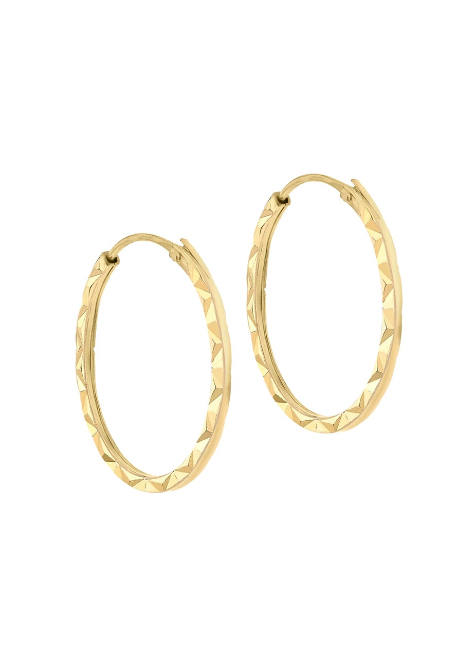 Golden Moments 9ct Yellow Gold Tube Diamond Cut Hoop Earrings