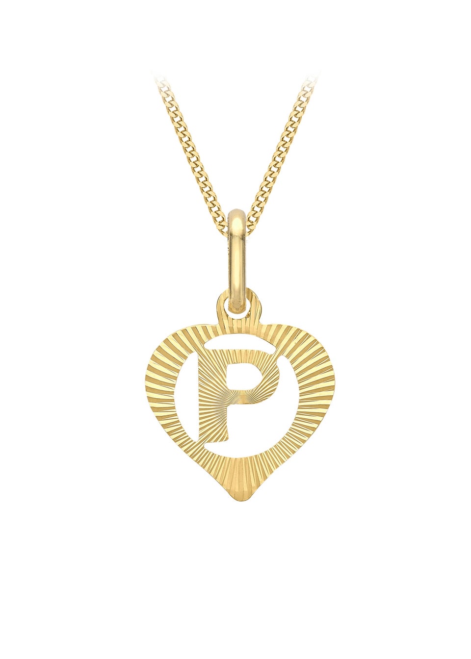 Golden Moments 9ct Yellow Gold Diamond Cut 'P' Initial Heart Necklace 18 inch