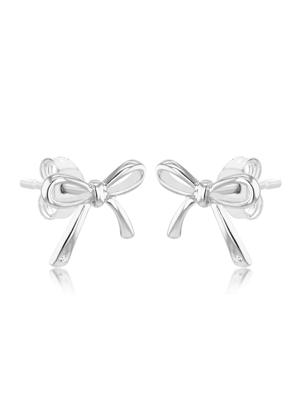 Golden Moments Sterling Silver Bow with 0.003ct Round White Diamond Stud Earrings