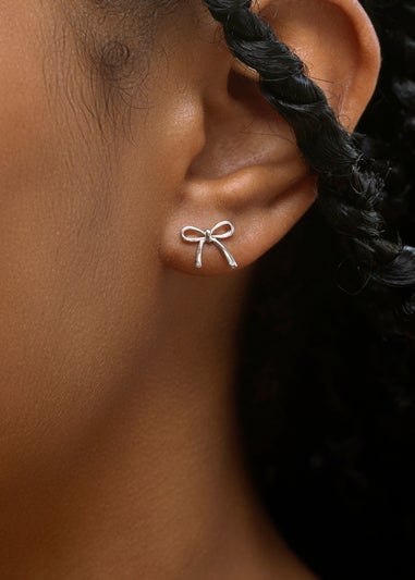 Golden Moments Sterling Silver Bow with 0.003ct Round White Diamond Stud Earrings