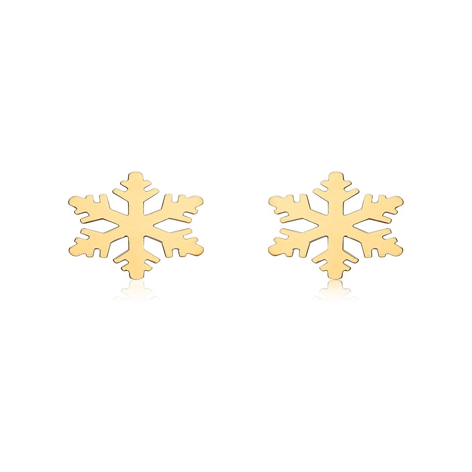Golden Moments 9ct Yellow Gold Polished Snowflake Stud Earrings