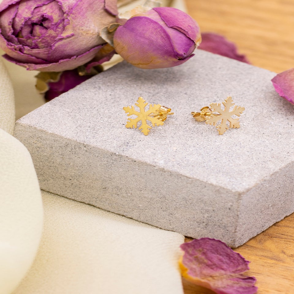 Golden Moments 9ct Yellow Gold Polished Snowflake Stud Earrings