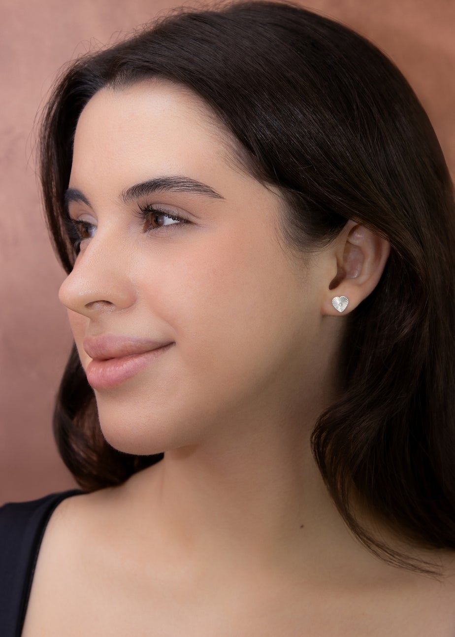 Golden Moments Sterling Silver CZ Concertinaed-Heart Stud Earrings