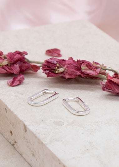 Golden Moments Sterling Silver Rectangular Hoop Creole Earrings