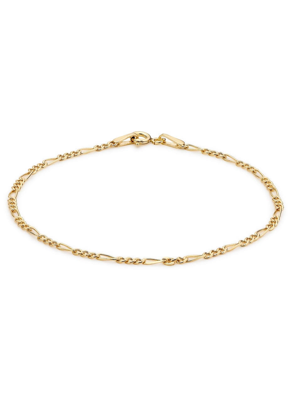 Golden Moments 9ct Yellow Gold Hollow Figaro Bracelet 7 inch