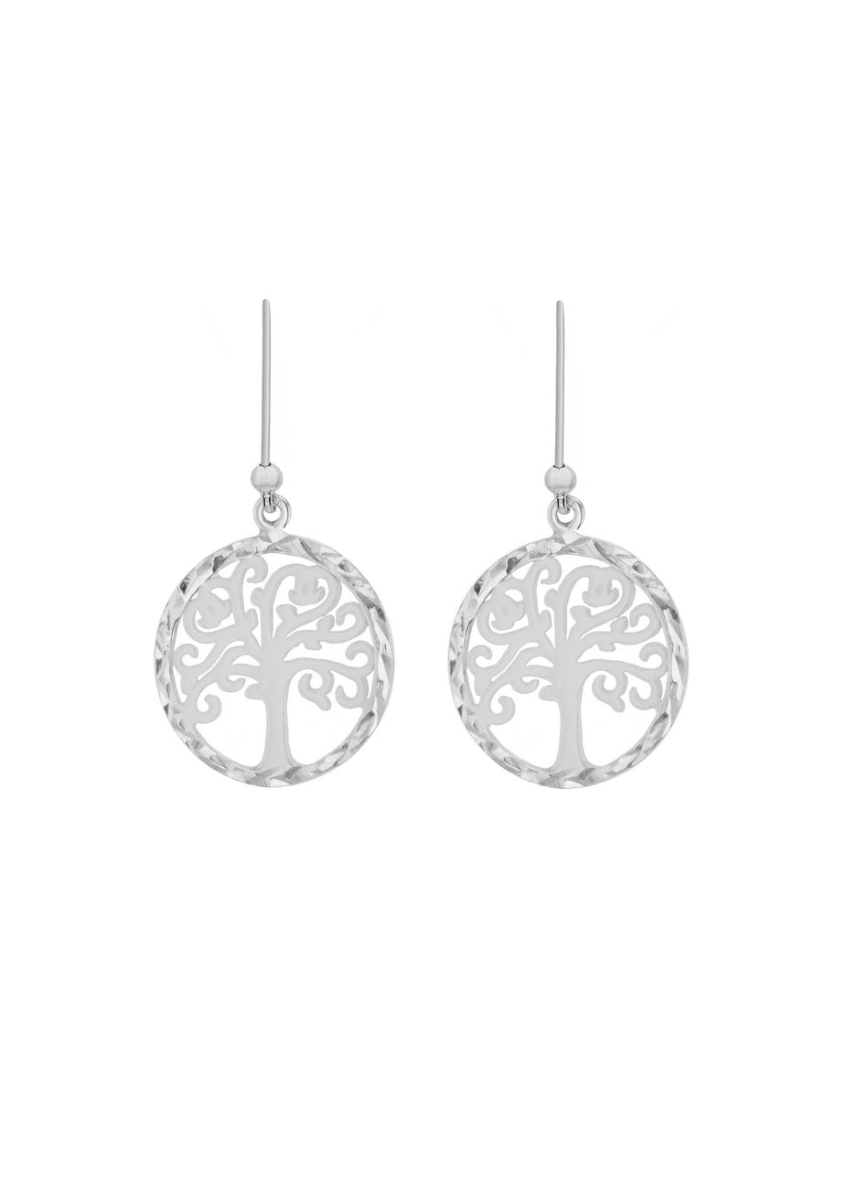 Golden Moments Sterling Silver Diamond Cut 'Tree of Life' Disc Drop Earrings