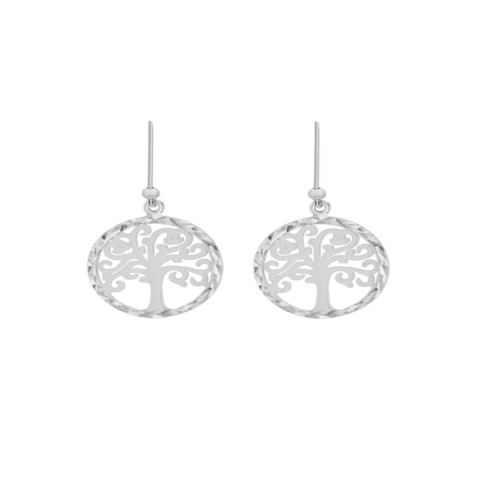 Golden Moments Sterling Silver Diamond Cut 'Tree of Life' Disc Drop Earrings
