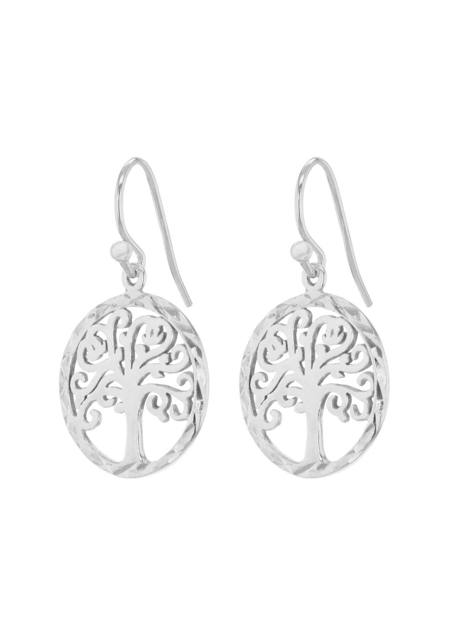 Golden Moments Sterling Silver Diamond Cut 'Tree of Life' Disc Drop Earrings