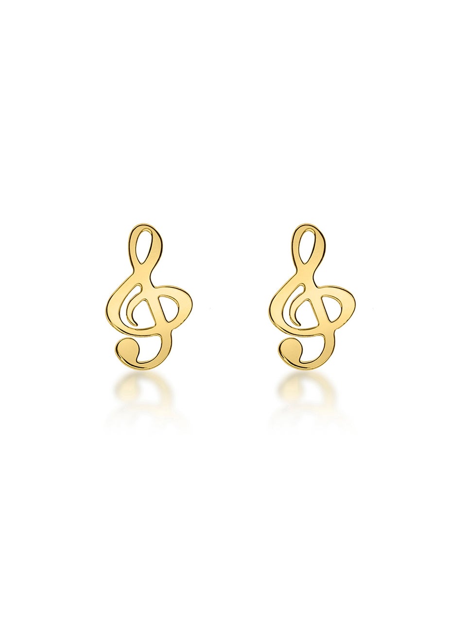 Golden Moments 9ct Yellow Gold 5mm x 8.5mm 'Treble Clef' Stud Earrings+C43