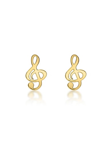 Golden Moments 9ct Yellow Gold 5mm x 8.5mm 'Treble Clef' Stud Earrings+C43
