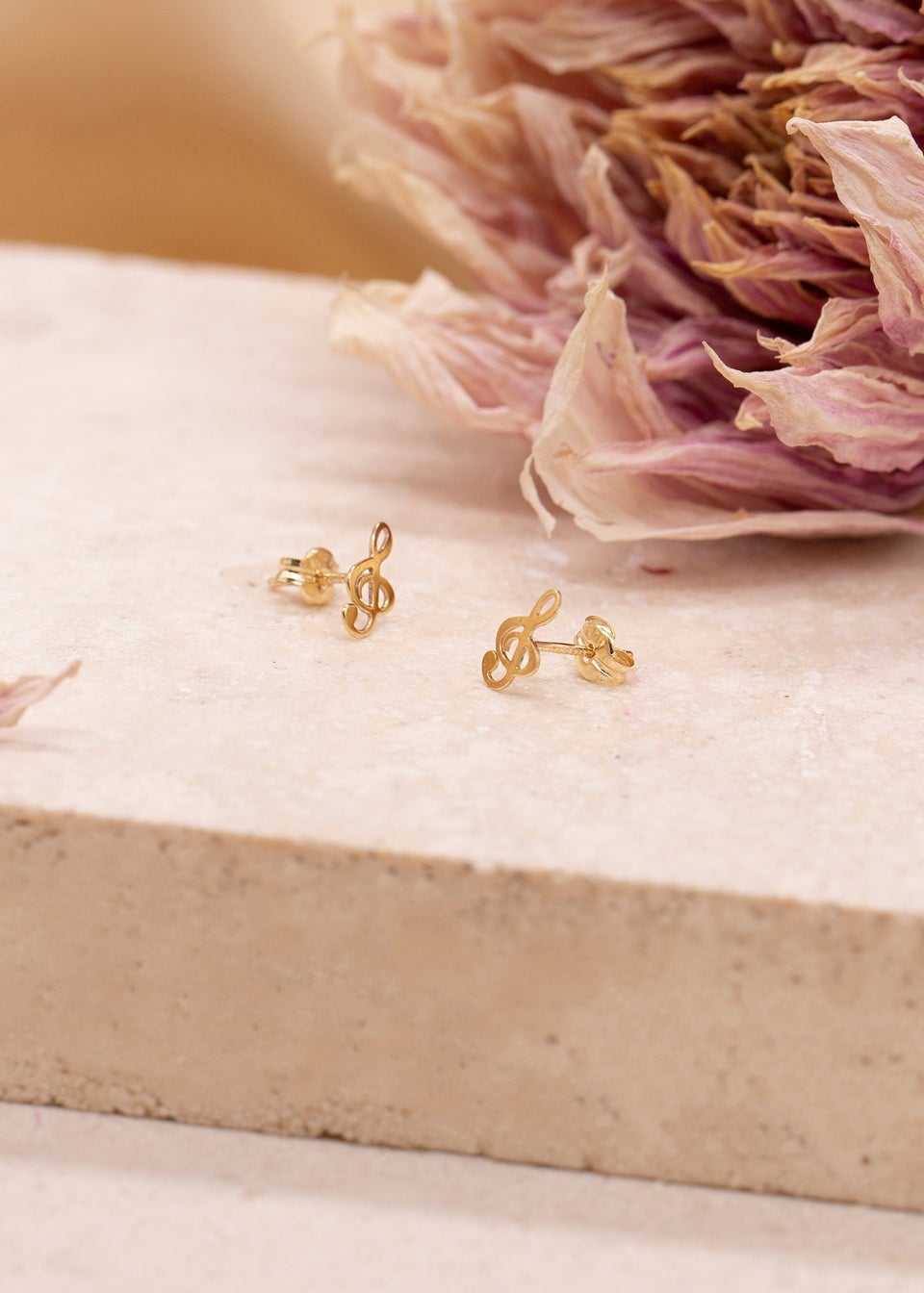 Golden Moments 9ct Yellow Gold 5mm x 8.5mm 'Treble Clef' Stud Earrings+C43