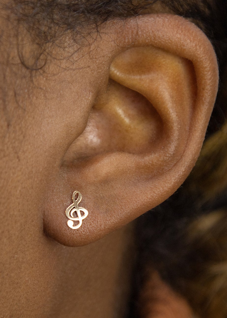 Golden Moments 9ct Yellow Gold 5mm x 8.5mm 'Treble Clef' Stud Earrings+C43