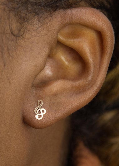 Golden Moments 9ct Yellow Gold 5mm x 8.5mm 'Treble Clef' Stud Earrings+C43