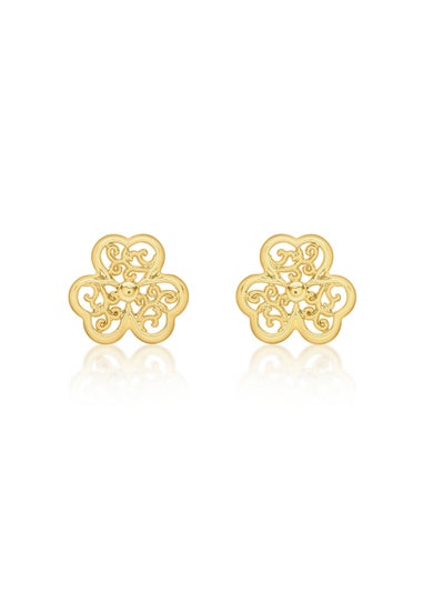 Golden Moments 9ct Yellow Gold Filigree Shamrock Stud Earrings