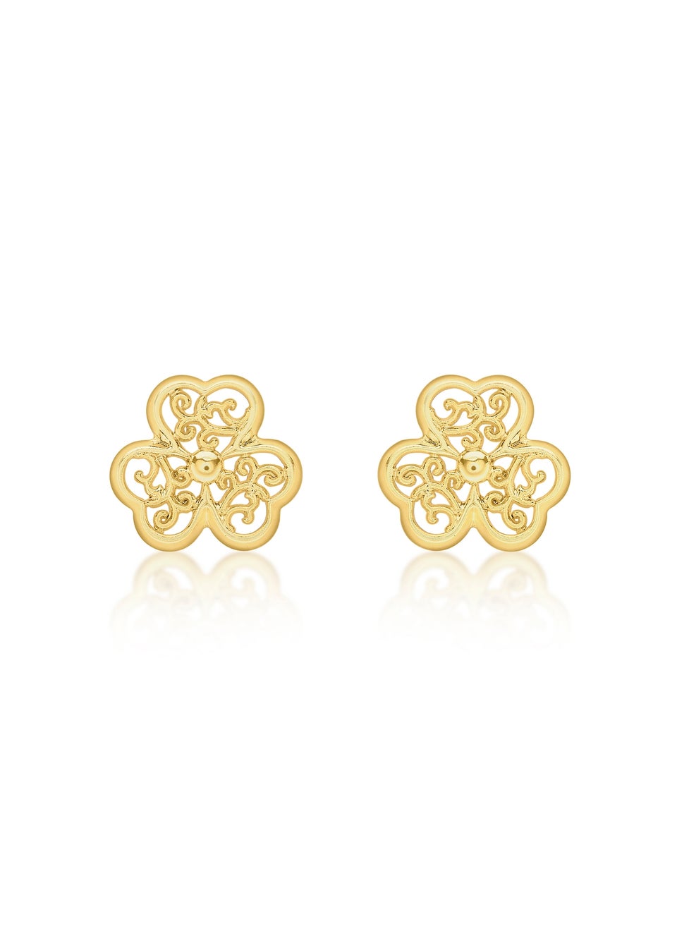 Golden Moments 9ct Yellow Gold Filigree Shamrock Stud Earrings