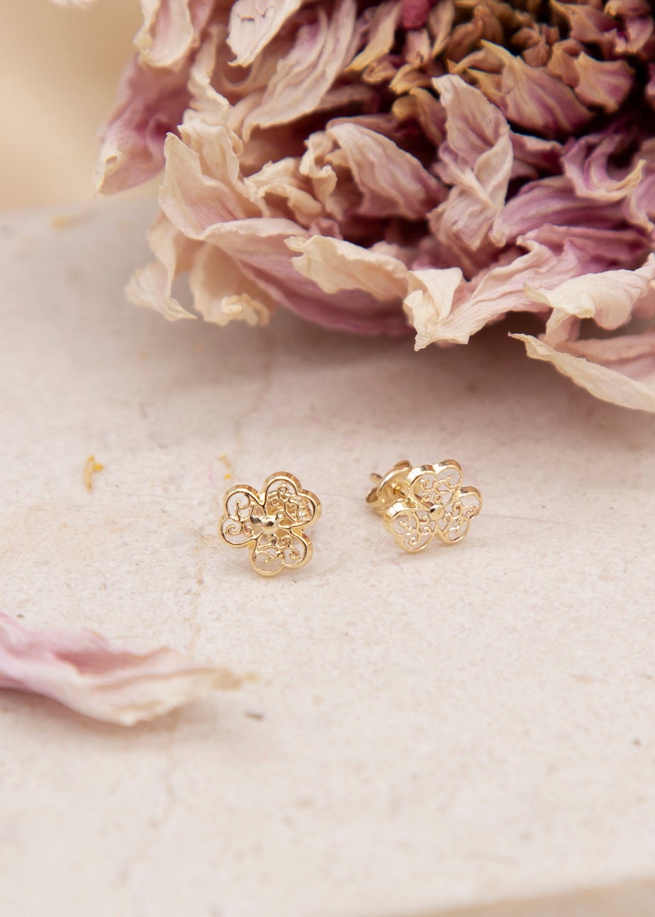 Golden Moments 9ct Yellow Gold Filigree Shamrock Stud Earrings