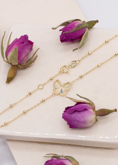 Golden Moments 9ct Yellow Gold Rainbow Butterfly Adjustable Trace and Ball Bracelet 7-7.5 inch