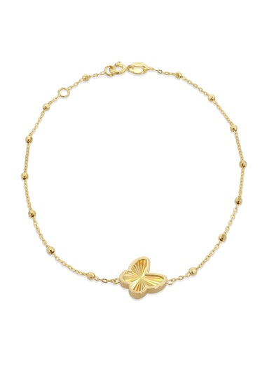 Golden Moments 9ct Yellow Gold Rainbow Butterfly Adjustable Trace and Ball Bracelet 7-7.5 inch