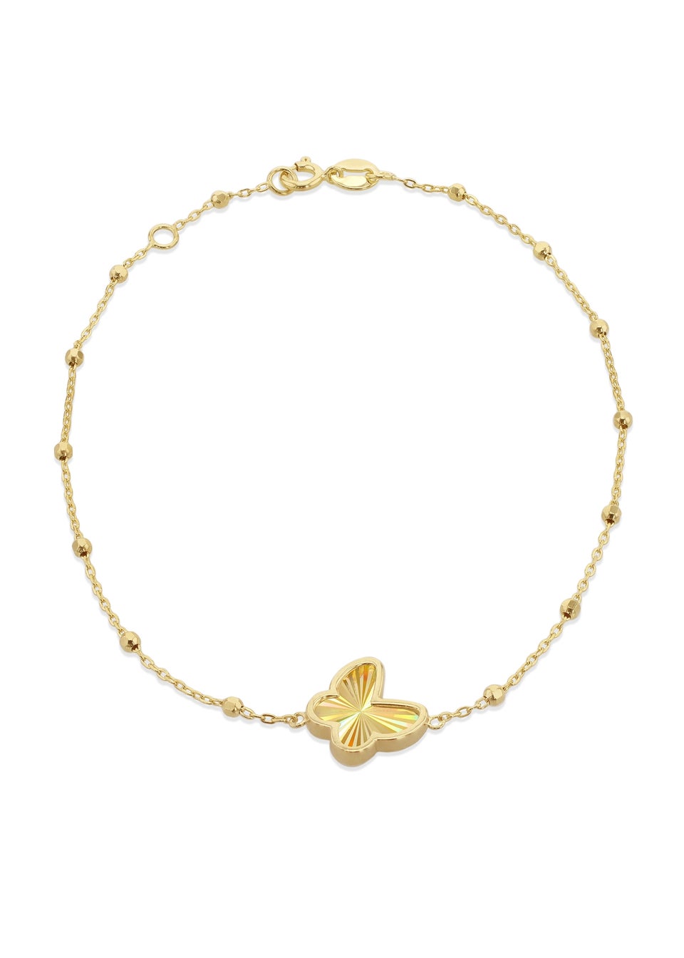 Golden Moments 9ct Yellow Gold Rainbow Butterfly Adjustable Trace and Ball Bracelet 7-7.5 inch