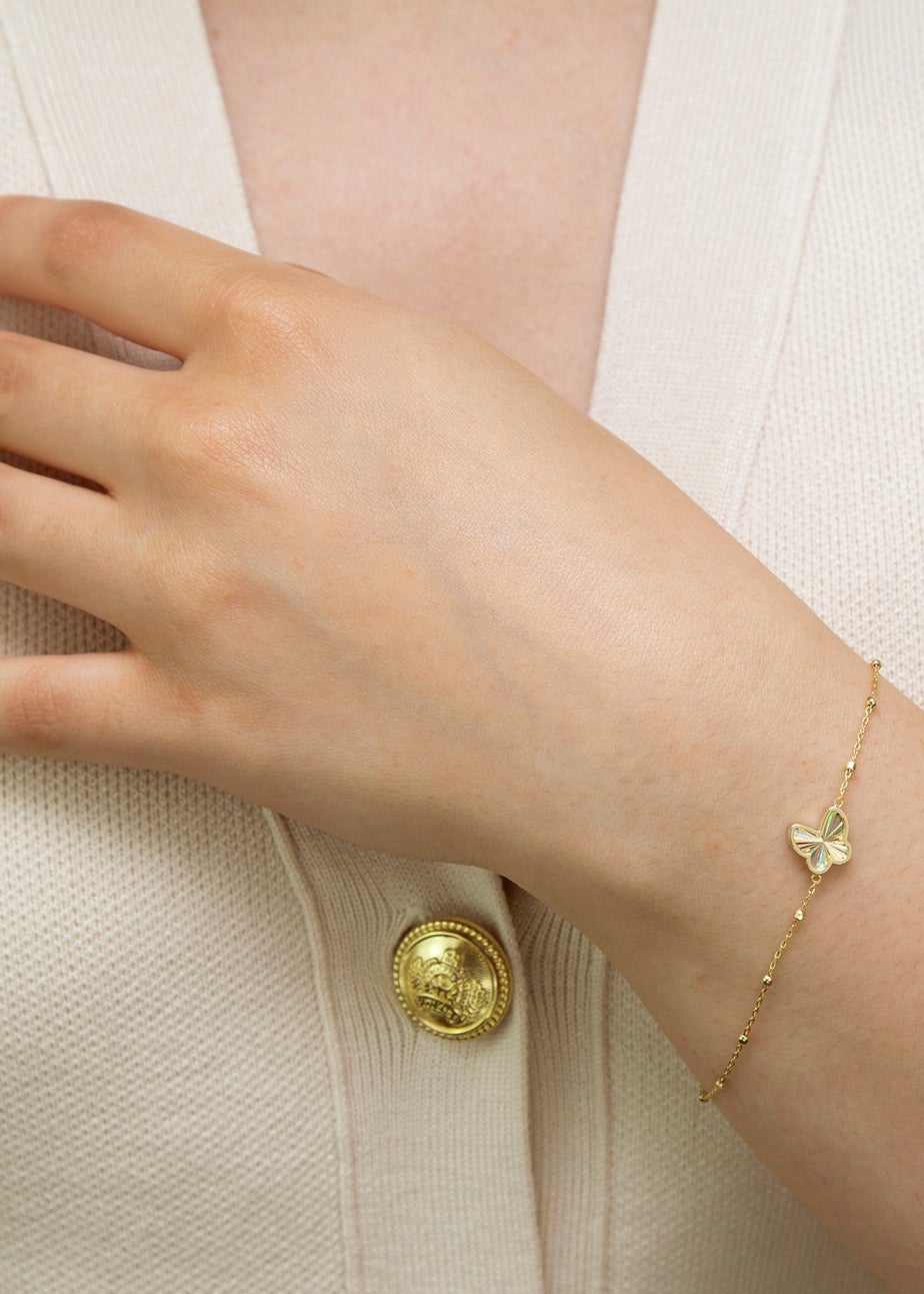 Golden Moments 9ct Yellow Gold Rainbow Butterfly Adjustable Trace and Ball Bracelet 7-7.5 inch