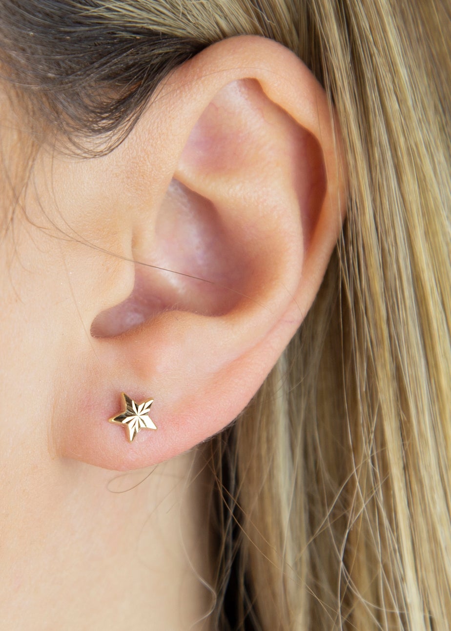 Golden Moments 9ct Yellow Gold Diamond Cut 'Star' Stud Earrings