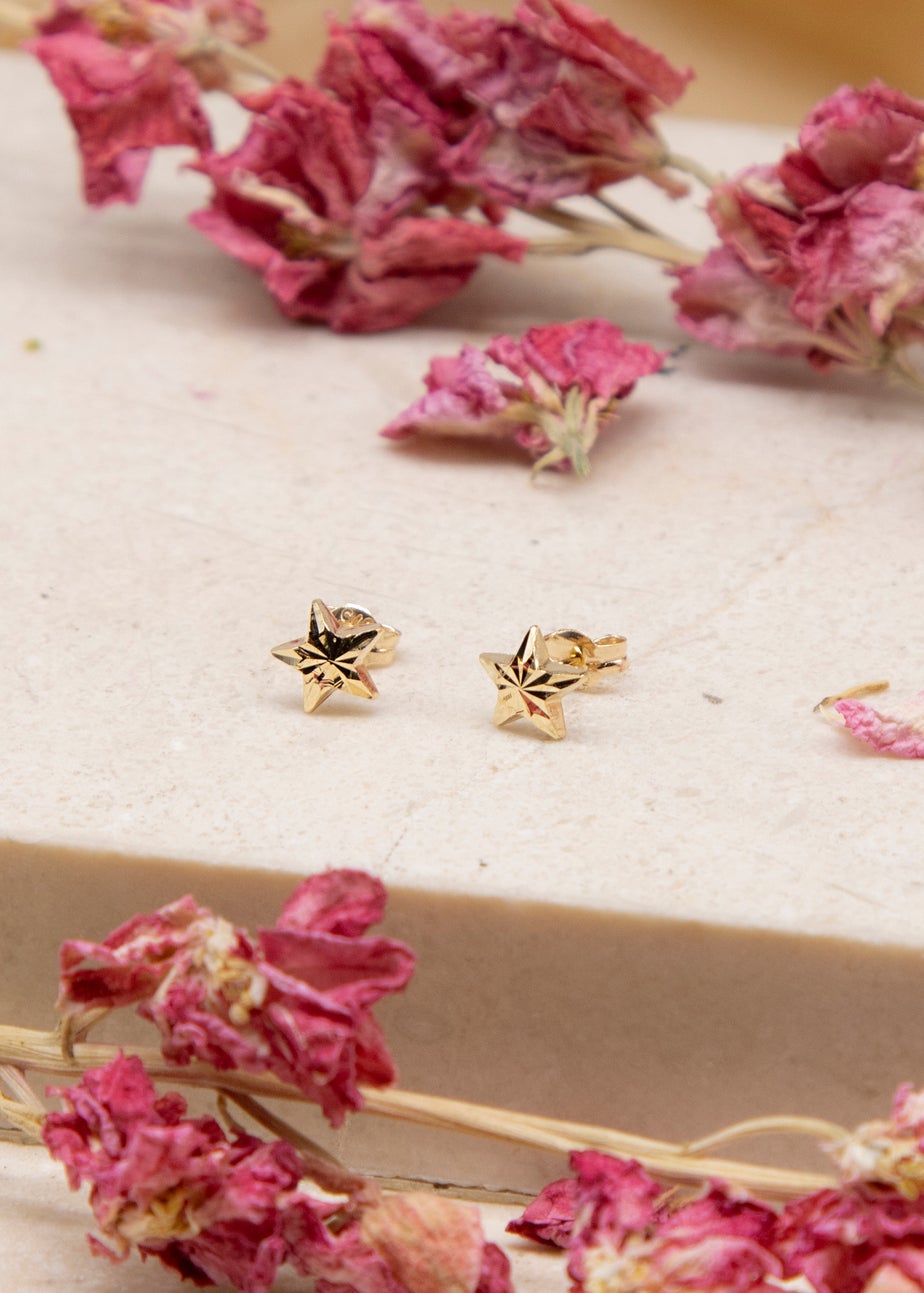 Golden Moments 9ct Yellow Gold Diamond Cut 'Star' Stud Earrings