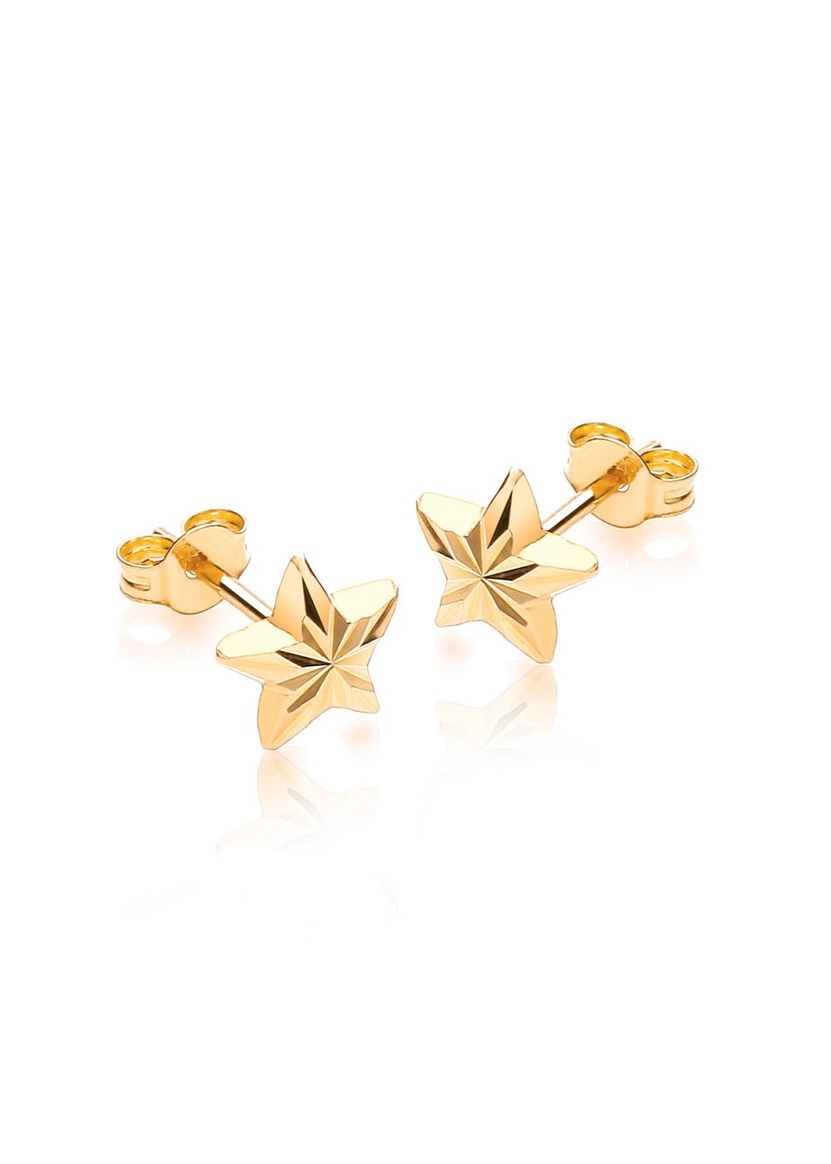 Golden Moments 9ct Yellow Gold Diamond Cut 'Star' Stud Earrings