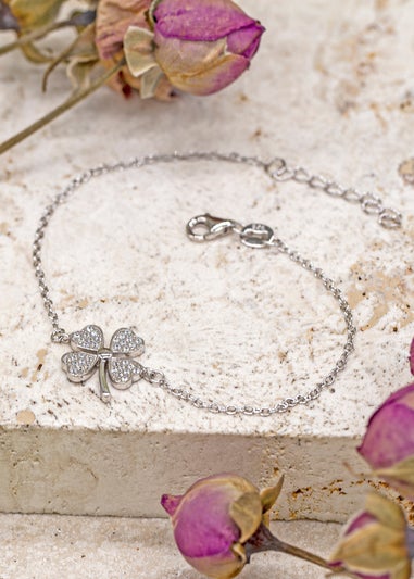 Golden Moments Sterling Silver Rhodium Plated CZ Clover Bracelet