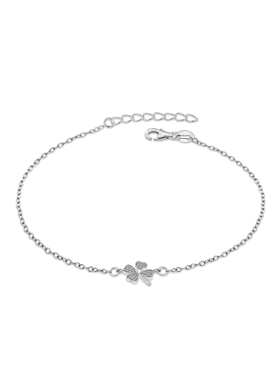 Golden Moments Sterling Silver Rhodium Plated CZ Clover Bracelet