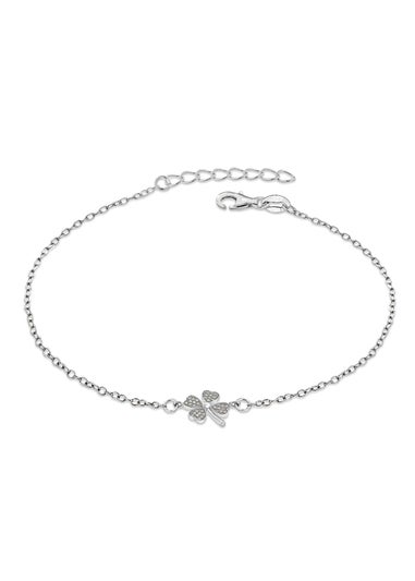 Golden Moments Sterling Silver Rhodium Plated CZ Clover Bracelet