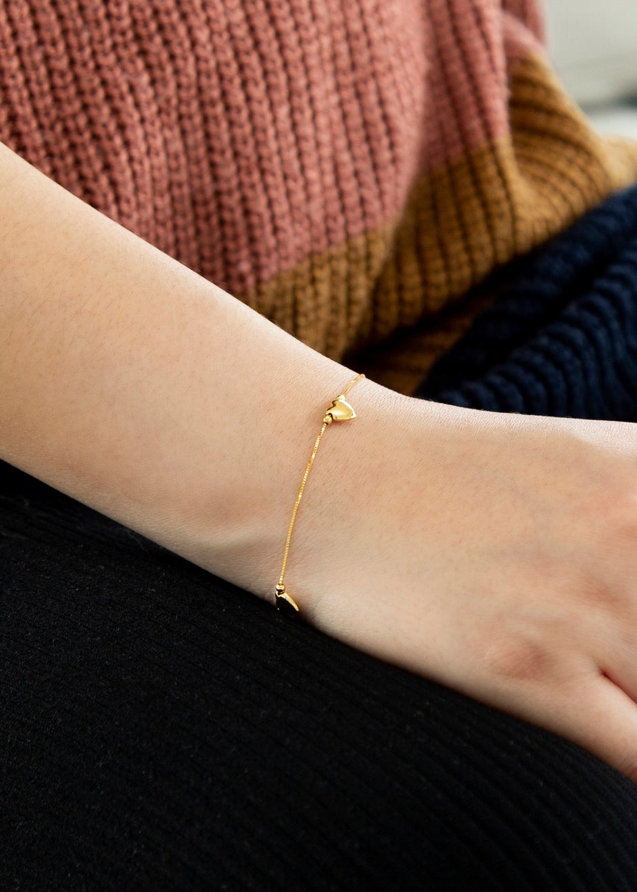 Golden Moments 9ct Yellow Gold 3-Heart Charm Box Chain Bracelet 18cm/7'