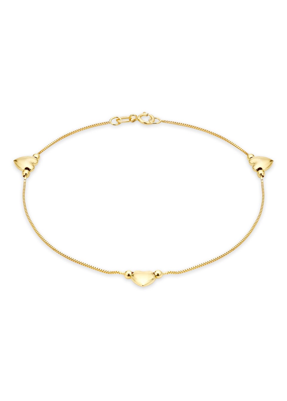 Golden Moments 9ct Yellow Gold 3-Heart Charm Box Chain Bracelet 18cm/7'