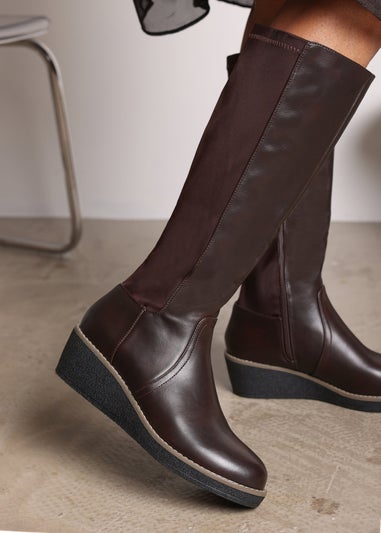 Where's That From Journey Brown Knee High Wedge Boot