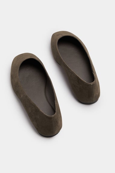 Yours Chocolate Brown Faux Suede Square Toe Ballet Pumps In Extra Wide Fit
