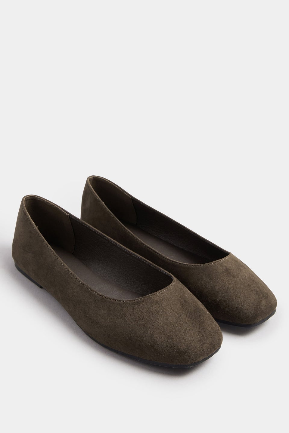 Yours Chocolate Brown Faux Suede Square Toe Ballet Pumps In Extra Wide Fit