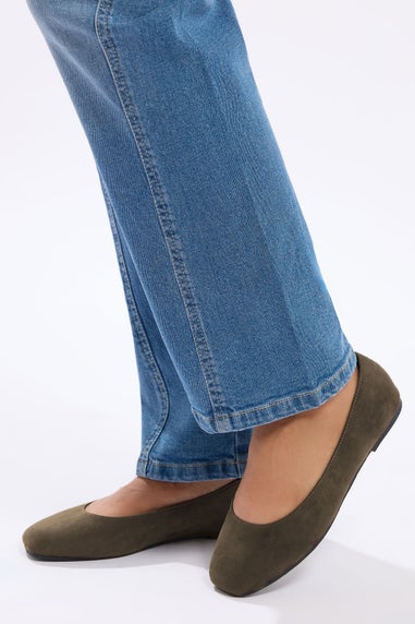 Yours Chocolate Brown Faux Suede Square Toe Ballet Pumps In Extra Wide Fit