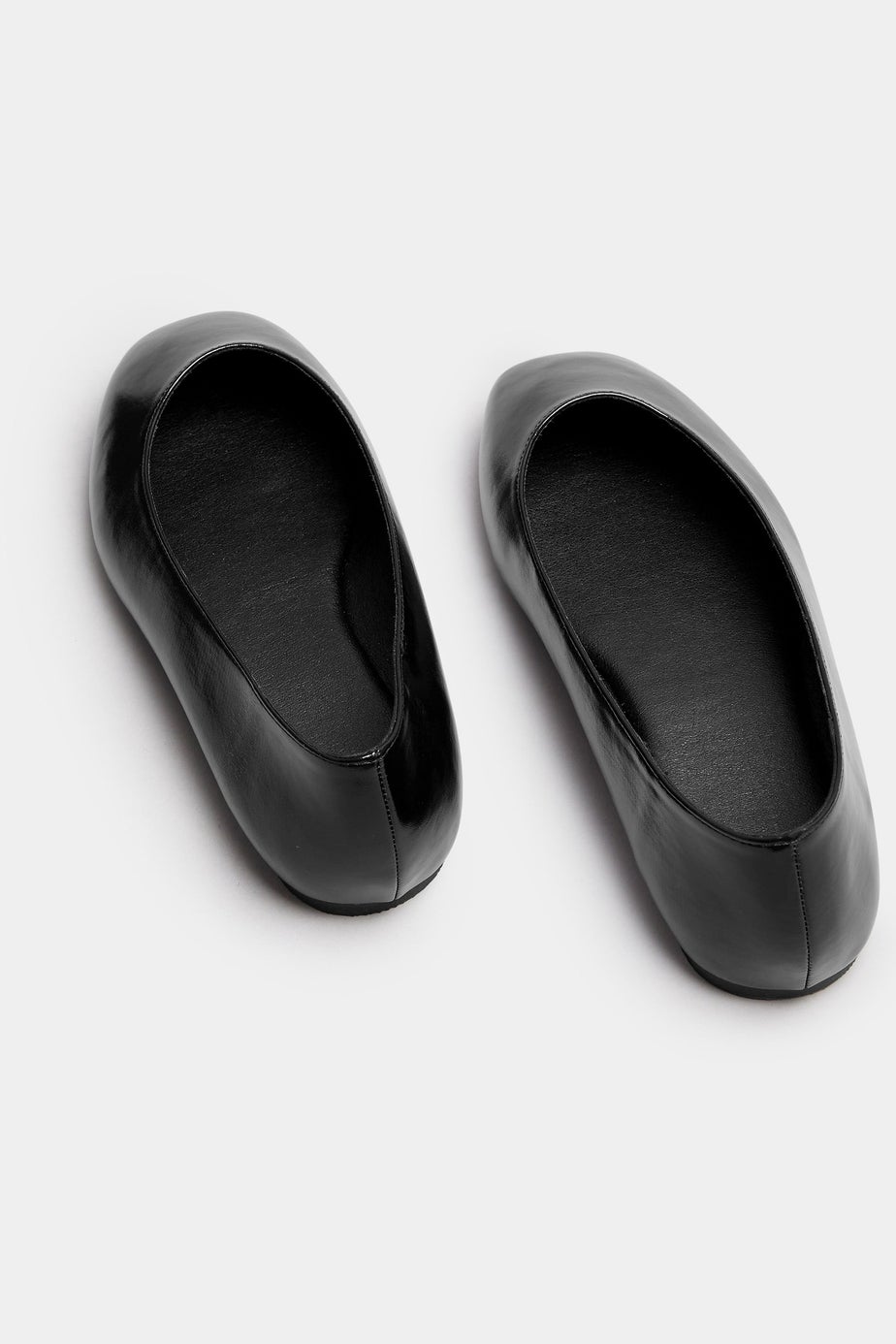 Yours Black Faux Leather Square Toe Ballet Pumps In Extra Wide Fit
