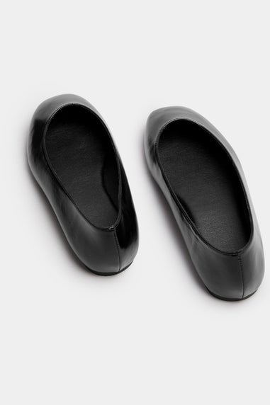 Yours Black Faux Leather Square Toe Ballet Pumps In Extra Wide Fit