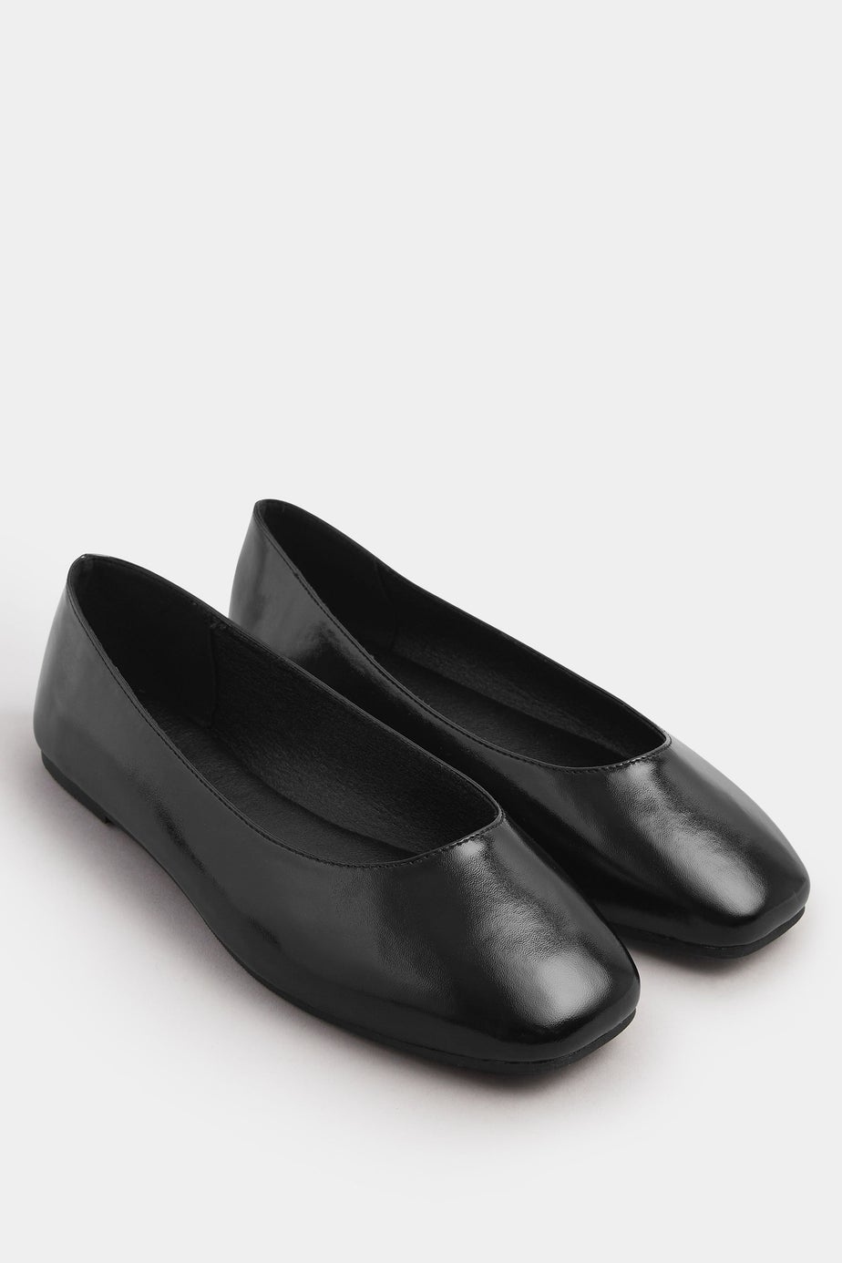 Yours Black Faux Leather Square Toe Ballet Pumps In Extra Wide Fit