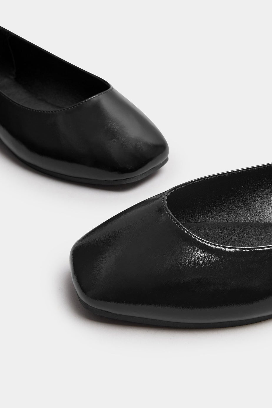 Yours Black Faux Leather Square Toe Ballet Pumps In Extra Wide Fit