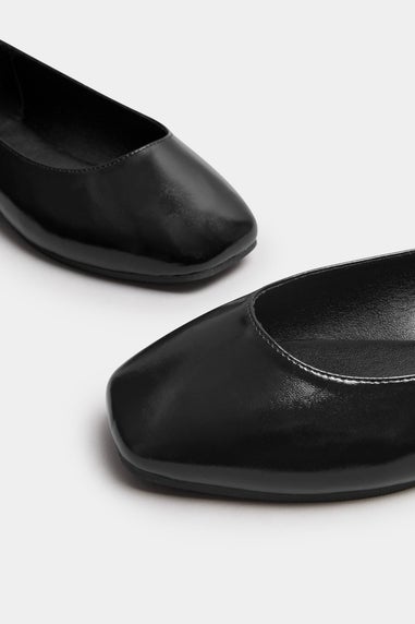 Yours Black Faux Leather Square Toe Ballet Pumps In Extra Wide Fit