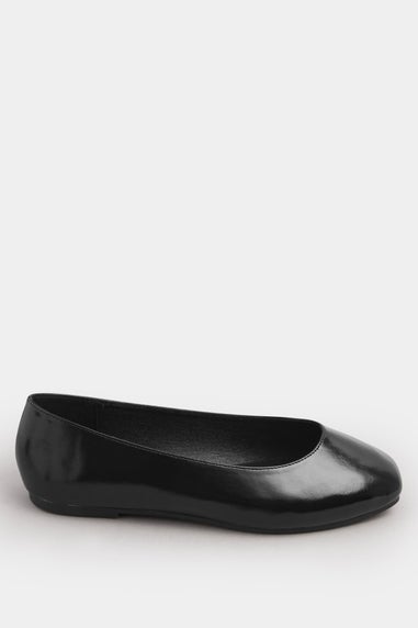 Yours Black Faux Leather Square Toe Ballet Pumps In Extra Wide Fit