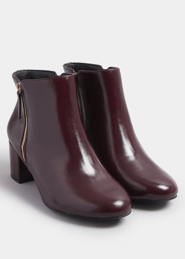 Yours Burgundy Red Faux Leather Block Heel Ankle Boots In Wide E Fit & Extra Wide EEE Fit