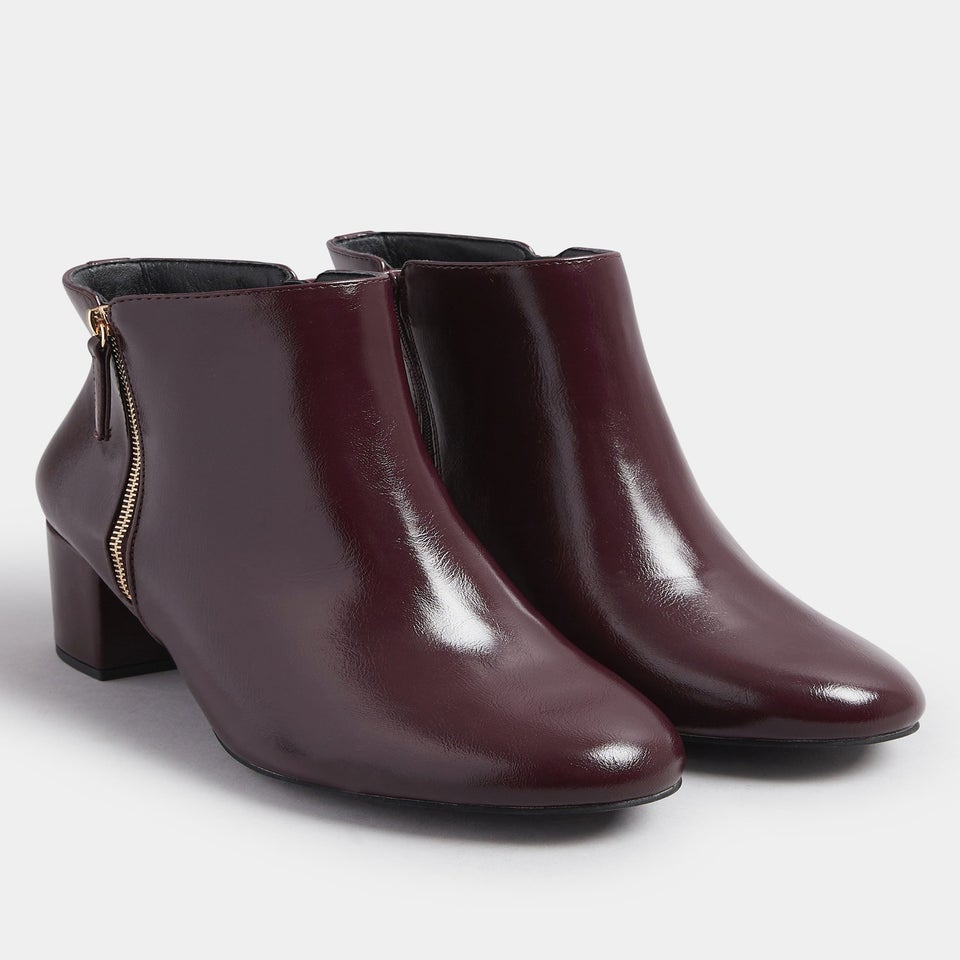 Yours Burgundy Red Faux Leather Block Heel Ankle Boots In Wide E Fit & Extra Wide EEE Fit