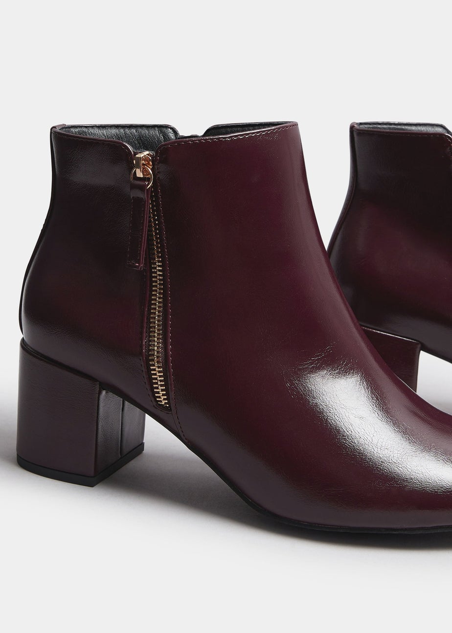 Yours Burgundy Red Faux Leather Block Heel Ankle Boots In Wide E Fit & Extra Wide EEE Fit