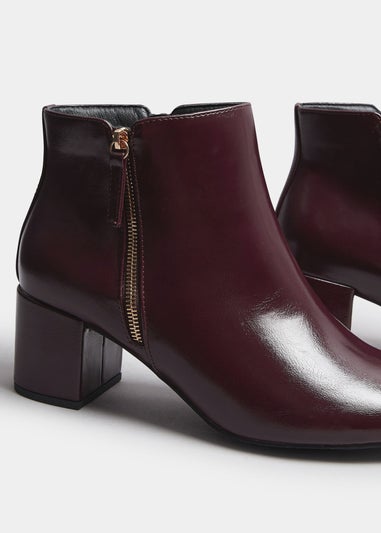 Yours Burgundy Red Faux Leather Block Heel Ankle Boots In Wide E Fit & Extra Wide EEE Fit