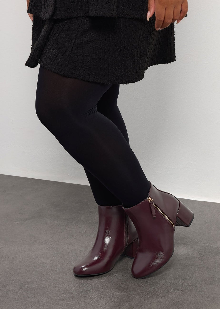 Yours Burgundy Red Faux Leather Block Heel Ankle Boots In Wide E Fit & Extra Wide EEE Fit